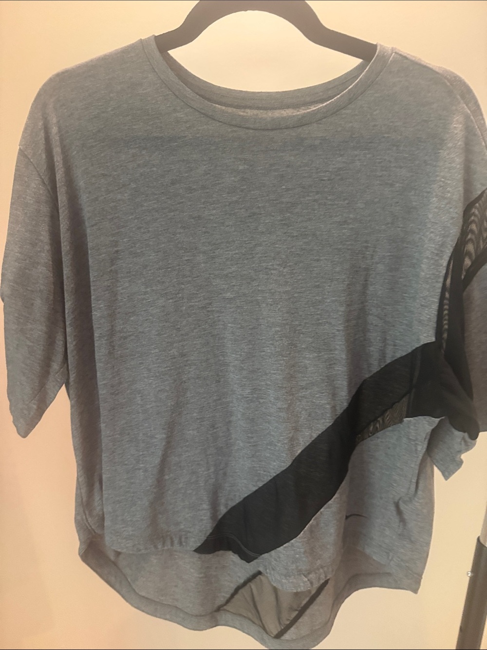 Nike Women's Heather Gray Short Sleeve Tee with Diagonal Mesh Inset